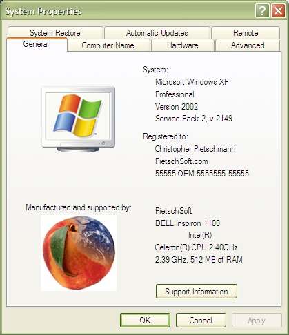 But if you want to integrate it in xp similar to vista so that&nbsp;. Windows System Properties Add Custom Manufacturer Properties Chris Pietschmann