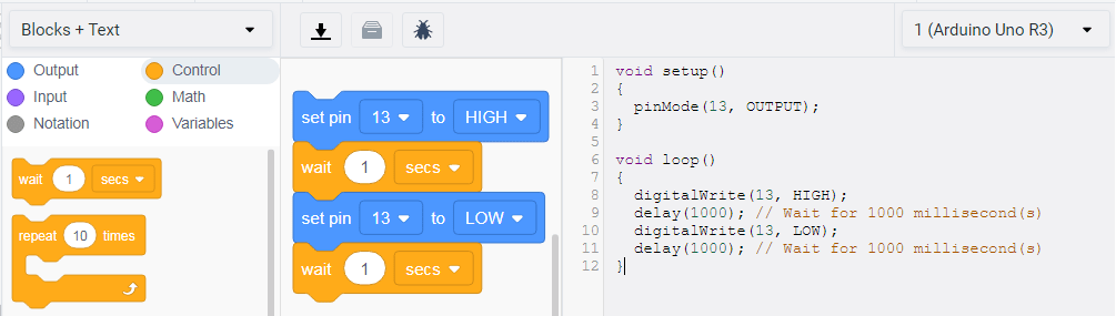 CODE BLOCKS FOR LED BLINKING USING ARDUINO IN TINKERCAD » PIJA Education