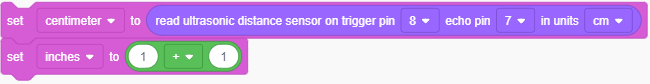 Code Blocks for Ultrasonic range finder project using Arduino in Tinkercad
