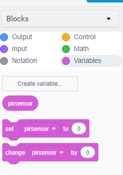 CODE BLOCKS FOR PIR SENSOR AND ARDUINO IN TINKERCAD