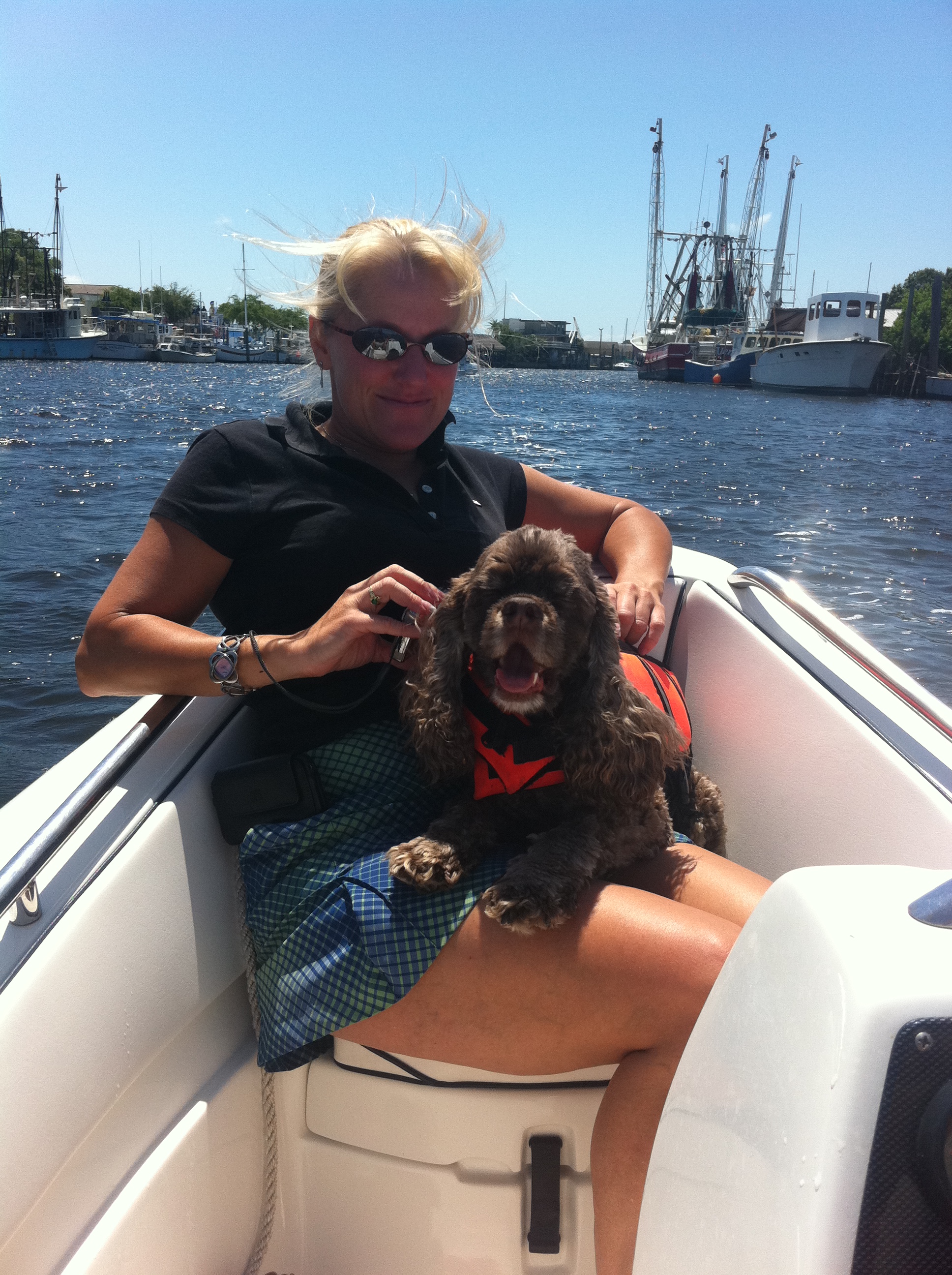 Theresa & Patton in the dinghy