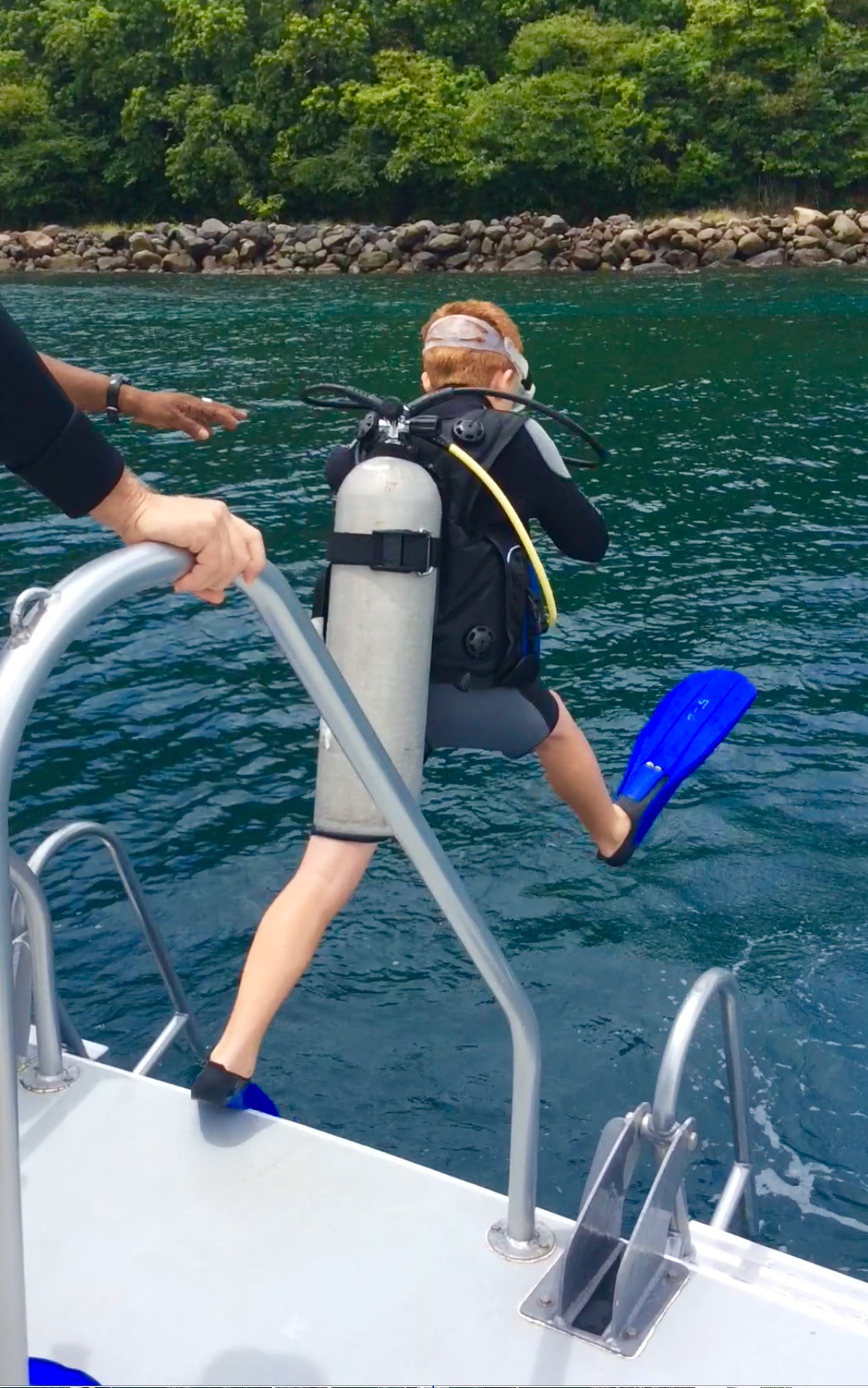 Ryan, stepping in to Turtle Cay dive in St. Lucia