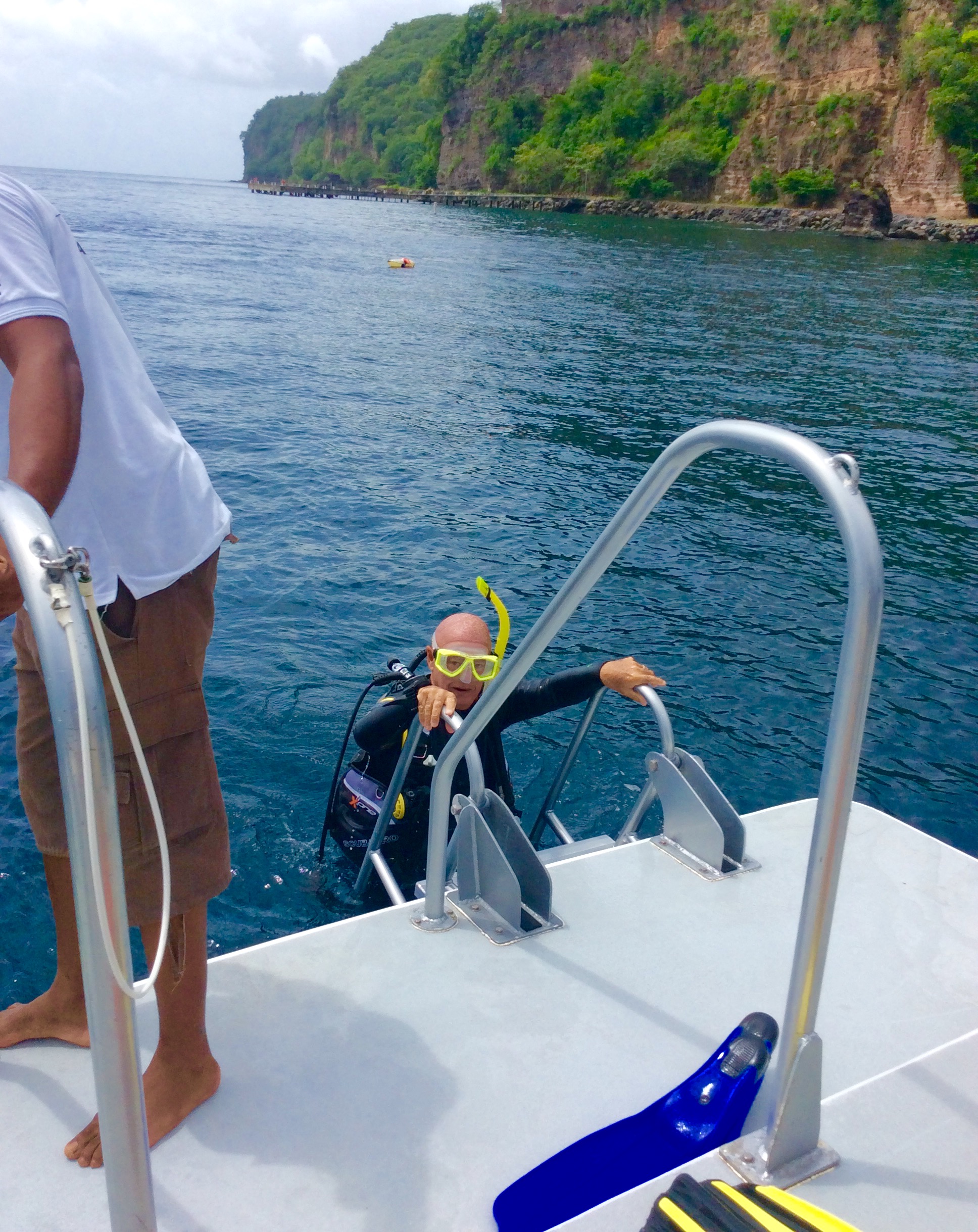 John (M/V Seamantha) boarding the dive boat in St. Lucia