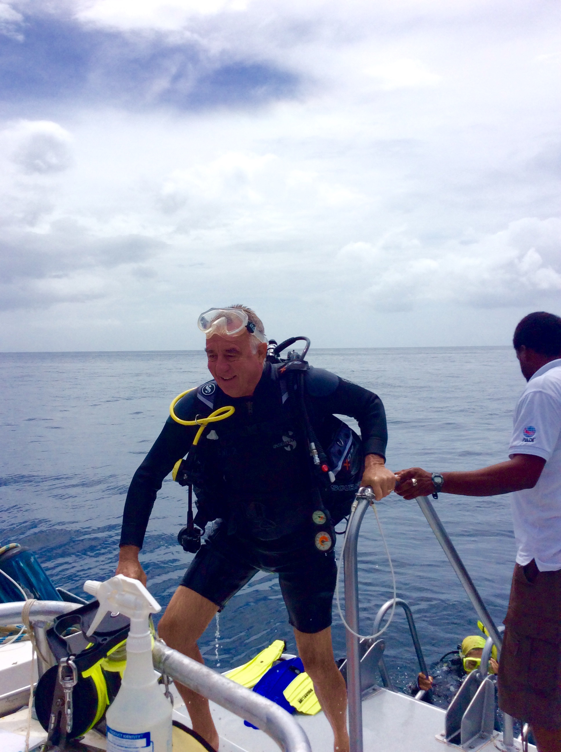 Randy, coming aboard from Turtle Cay dive in St. Lucia