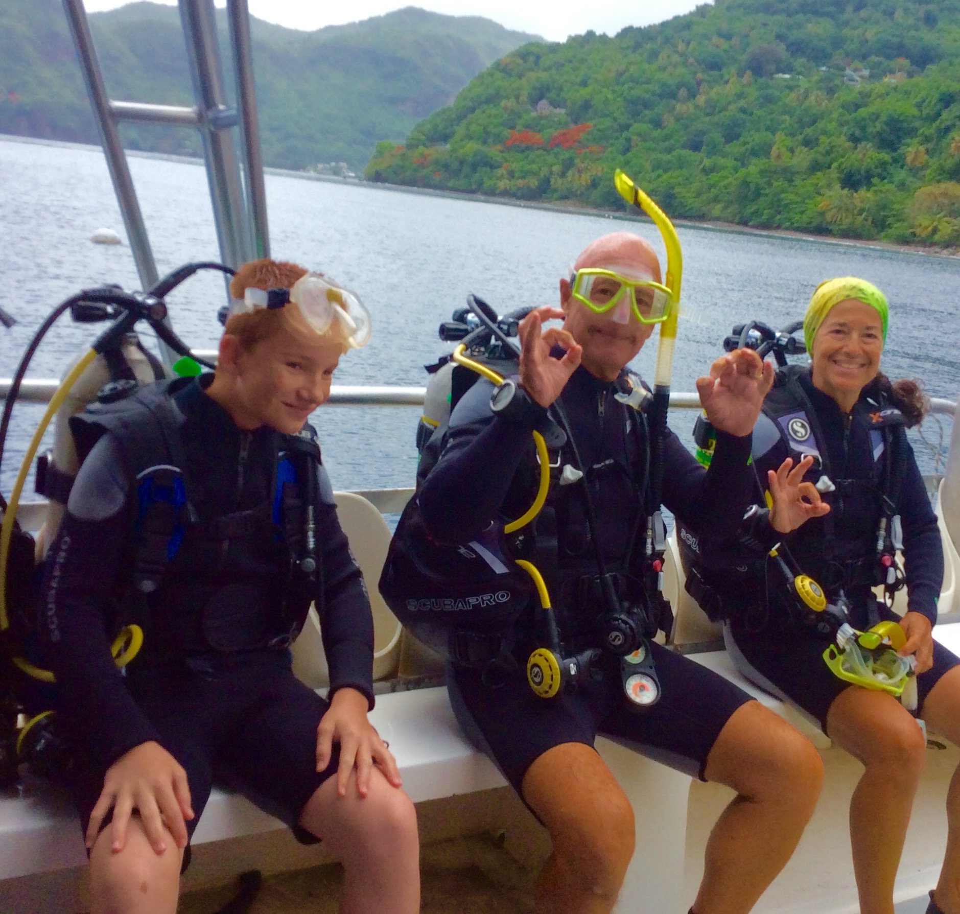 Ryan, John & Paulette getting ready to do the superman dive at the Pitons in St. Lucia