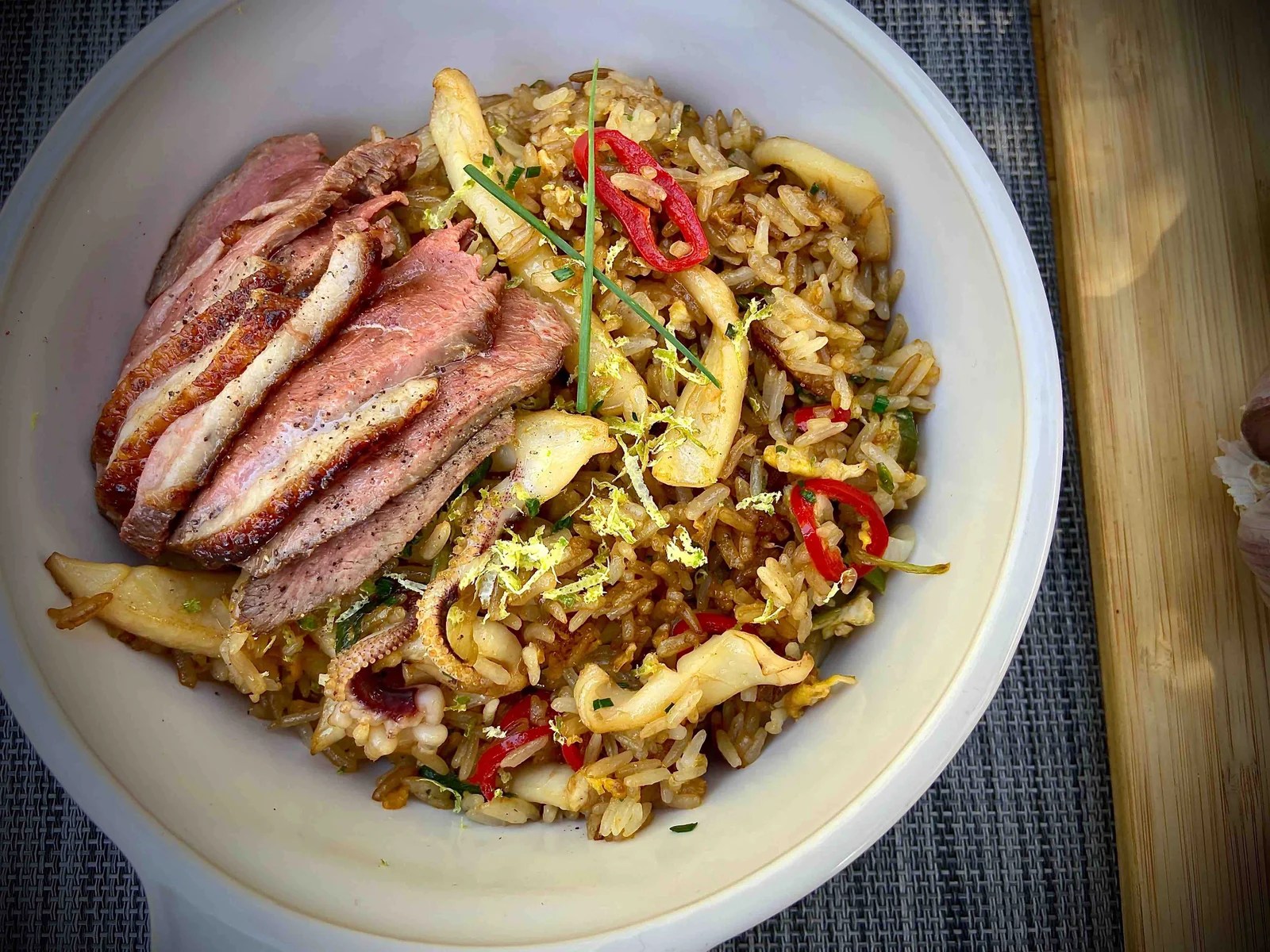 Cómo hacer Arroz Frito (Técnica Asiática) de Pato y Calamar