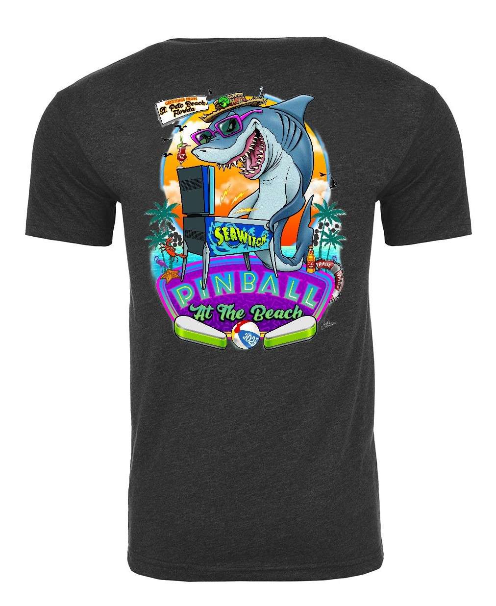 2025 PATB – Official Event T-Shirt - Charcoal - Pinball At The Beach