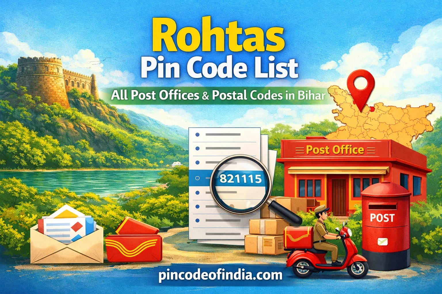 Rohtas Pin Code List – All Post Offices & Postal Codes in Bihar