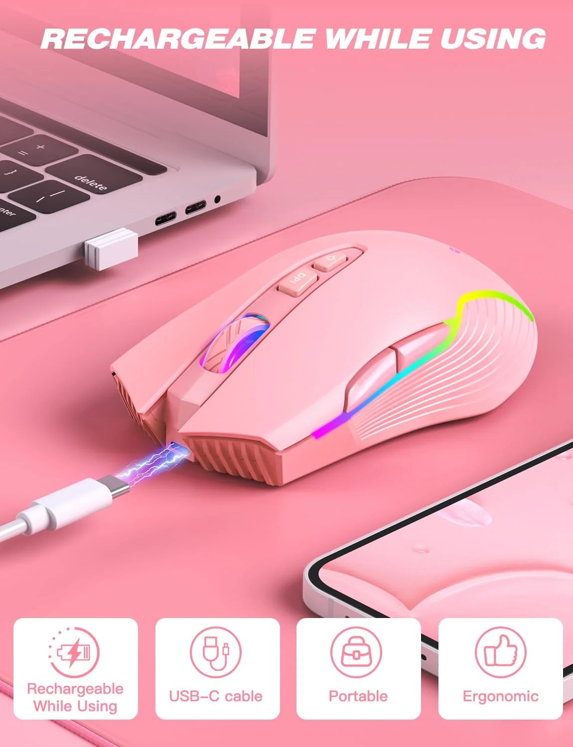 Pink Gaming Mouse Keeping Gaming Cute Wireless Mouse Pink Gaming Rechargable While Using Pink Wireless Mouse 
