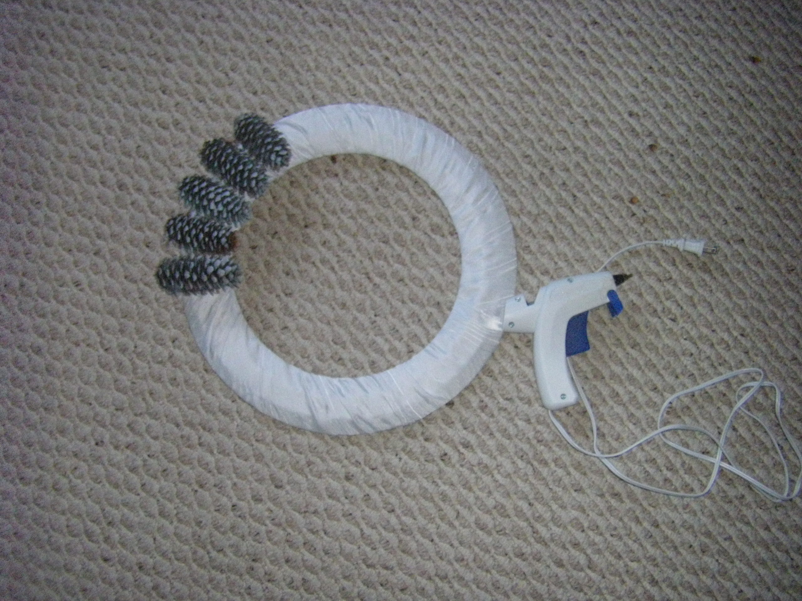 Attaching Pinecones to wreath form