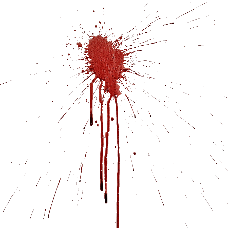 A projected bloodstain pattern on a vertical surface