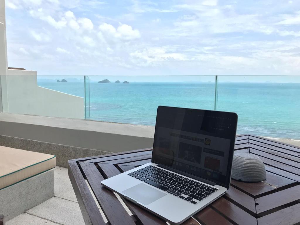 langit, laptop, komputer, awan, outdoor, pantai