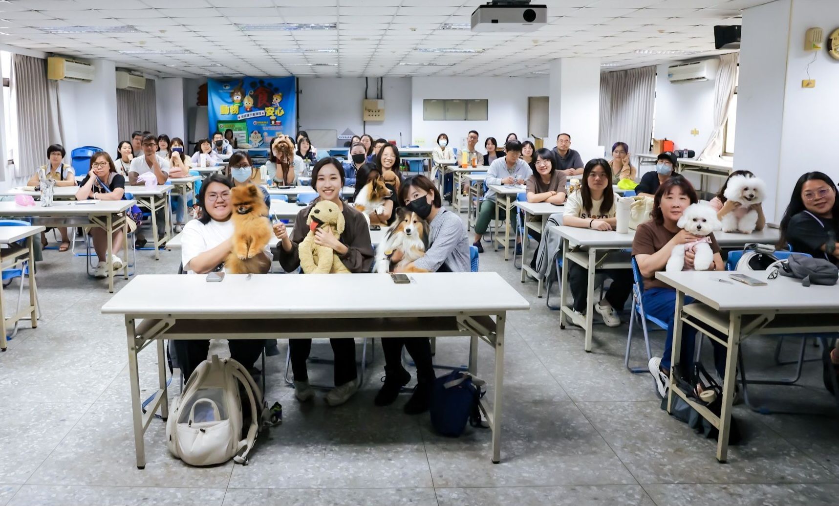 獸醫師現場示範使用專用牙刷為犬貓清潔牙齒的技巧。