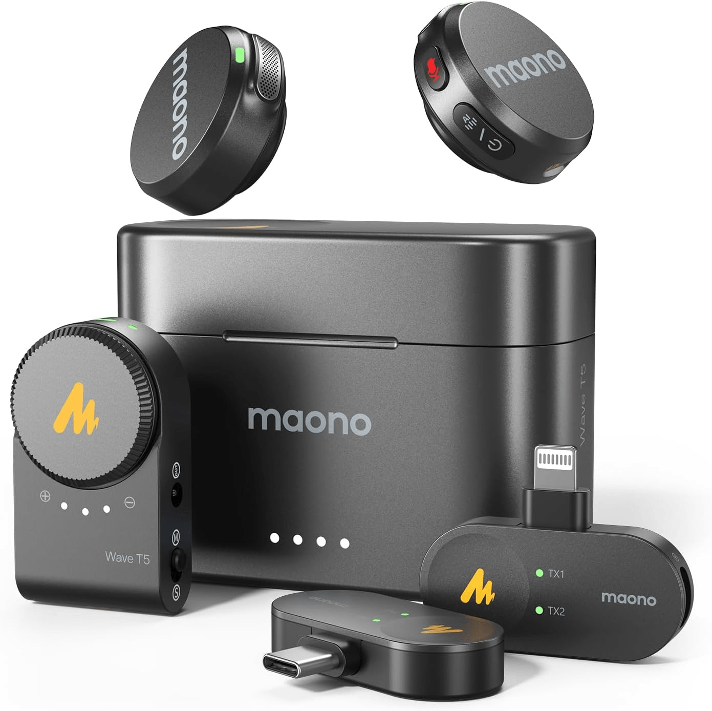 MAONO Wave T5 Wireless Lavalier Microphone for iPhone/Android/Camera/PC