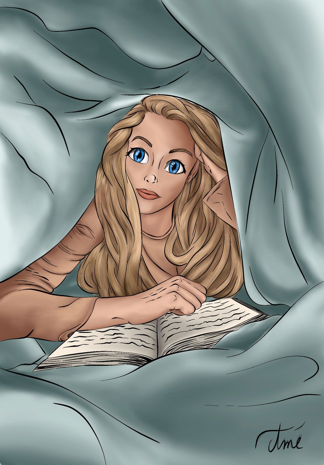 Dessin digital - Fille de lecture