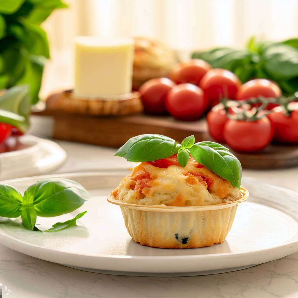 muffin salgado recheado de queijo, tomate e manjericão