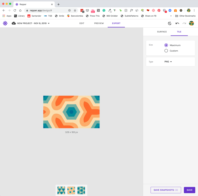 Pattern making with the Repper app - Exporting your design as a repeating tile