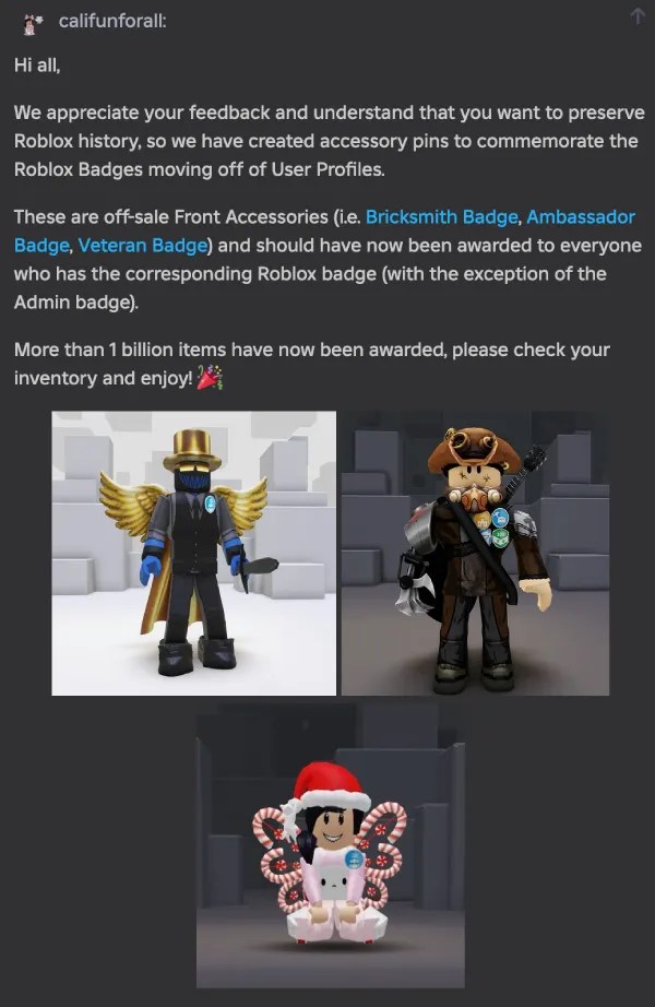 End Of An Era Arrives As Roblox Removes System Badges From Profiles Roblox System Badges Pins Post.webp
