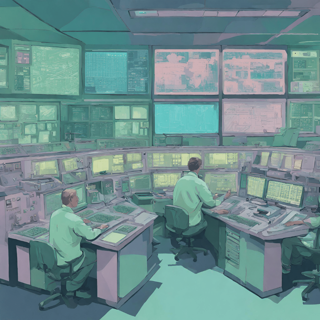 In a Nuclear Plant Control Room abstract with pastel colors