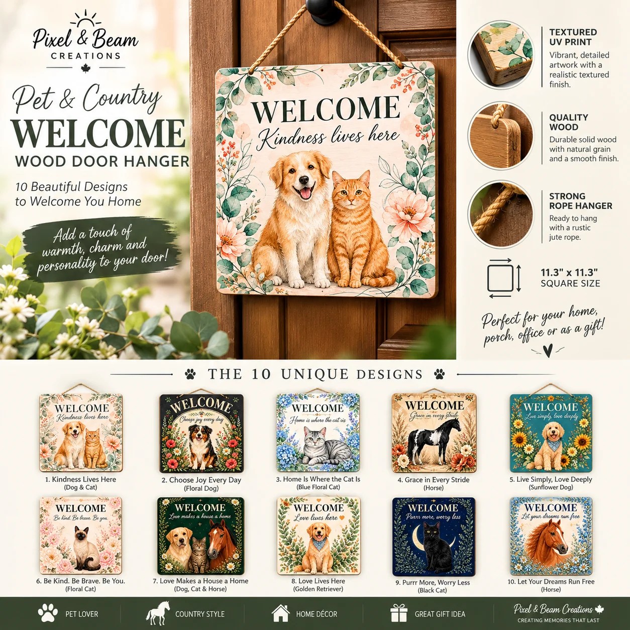 Pet & Country Welcome Textured UV-Printed Wood Door…
