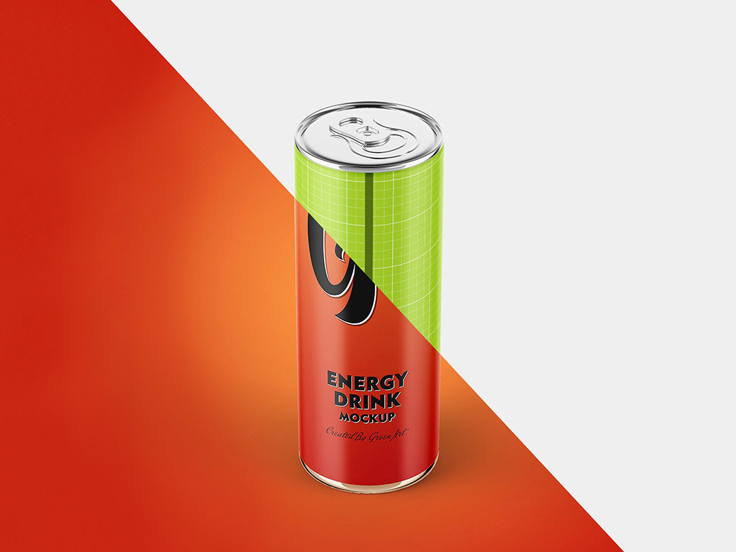 Two completely layered mockups showing energy drink can designs. Free Can Mockup Set Download Psd
