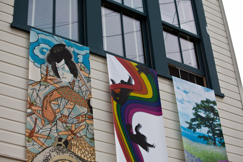 Heavy Matte Polyester banners hanging from windows