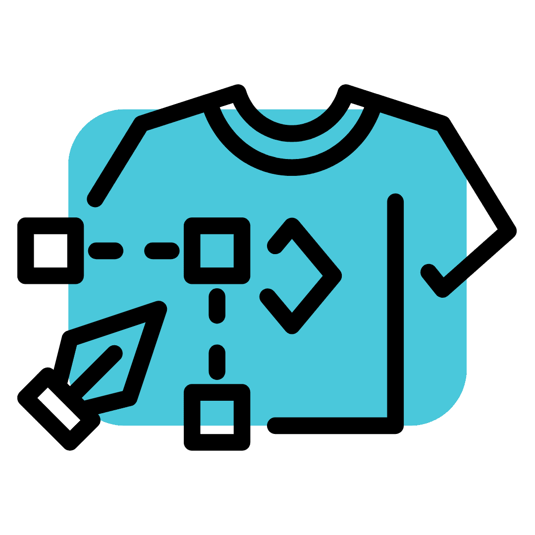 Icon showing custom t-shirt design process for DTF transfers