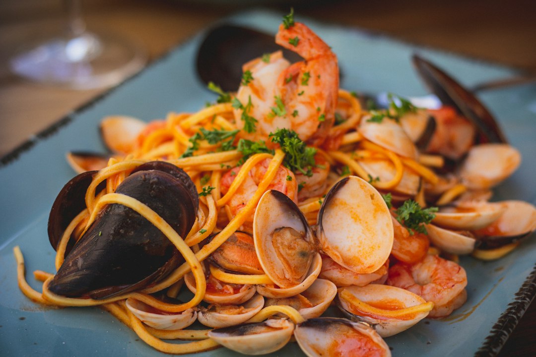 Plate of pasta photographed for food marketing