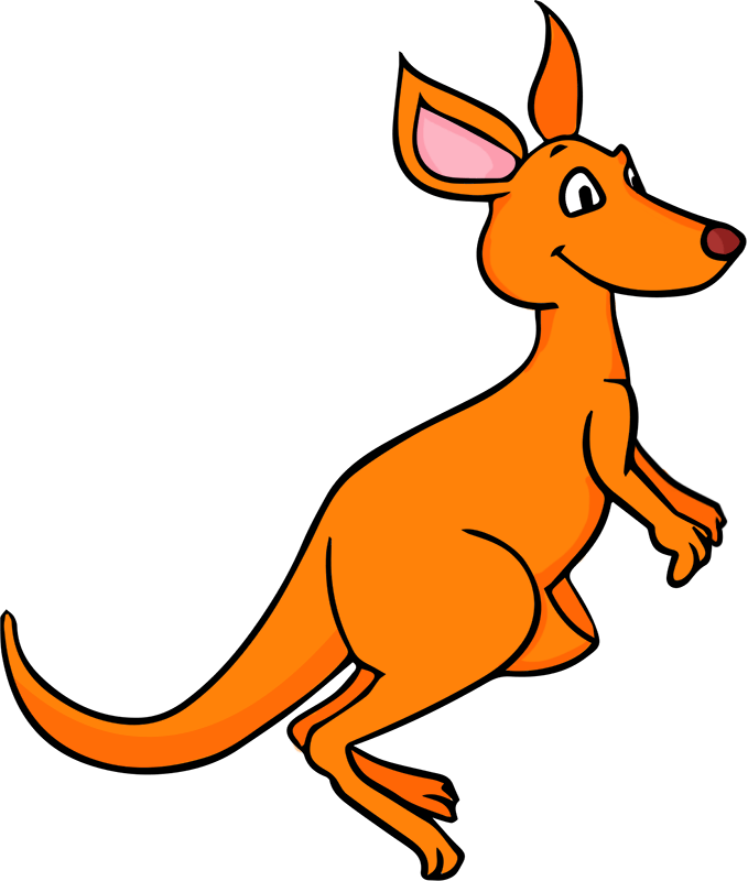 This australian animal template featuring a cartoon type kangaroo in a funny pose with its baby in its pouch protected by an umbrella. Orange Kangaroo Cartoon Free Image Download