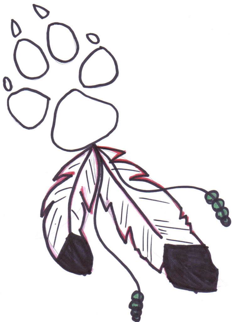 Print Of Wolf Paw And Feathers, Tattoo Design Free Image Download 1023_x_739_jpg