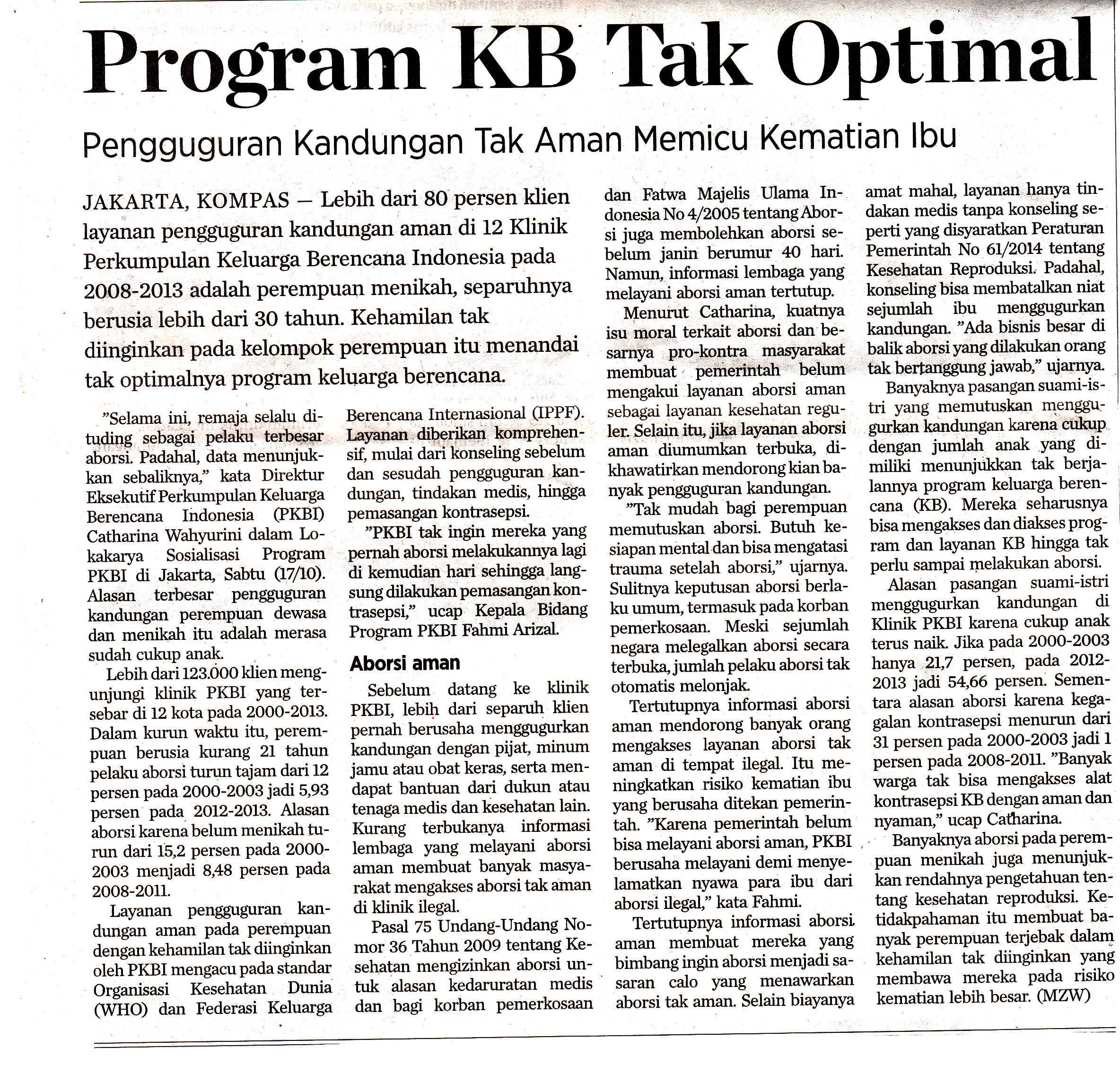 Kliping Media Kompas: Program KB Tak Optimal | PKBI
