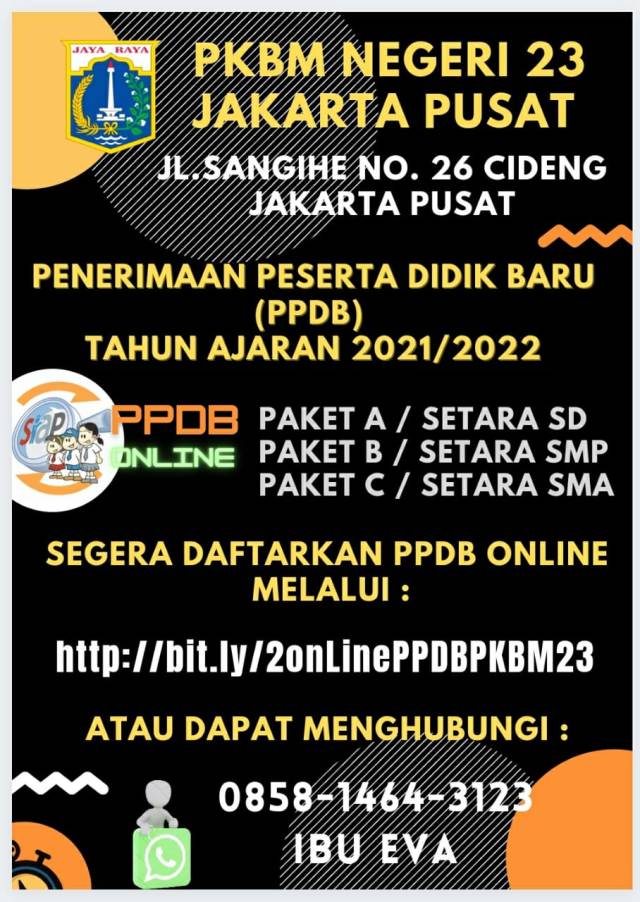 Dataset ini berisi daftar lokasi pusat kegiatan belajar masyarakat (pkbm) di provinsi dki jakarta. Pkbm Negeri 23 Jakarta Pusat Mewujudkan Impian Melalui Pendidikan Nonformal