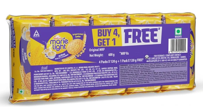 SUNFEAST MARIE LIGHT RICH TASTE 120GM BUY4 GET1 FREE