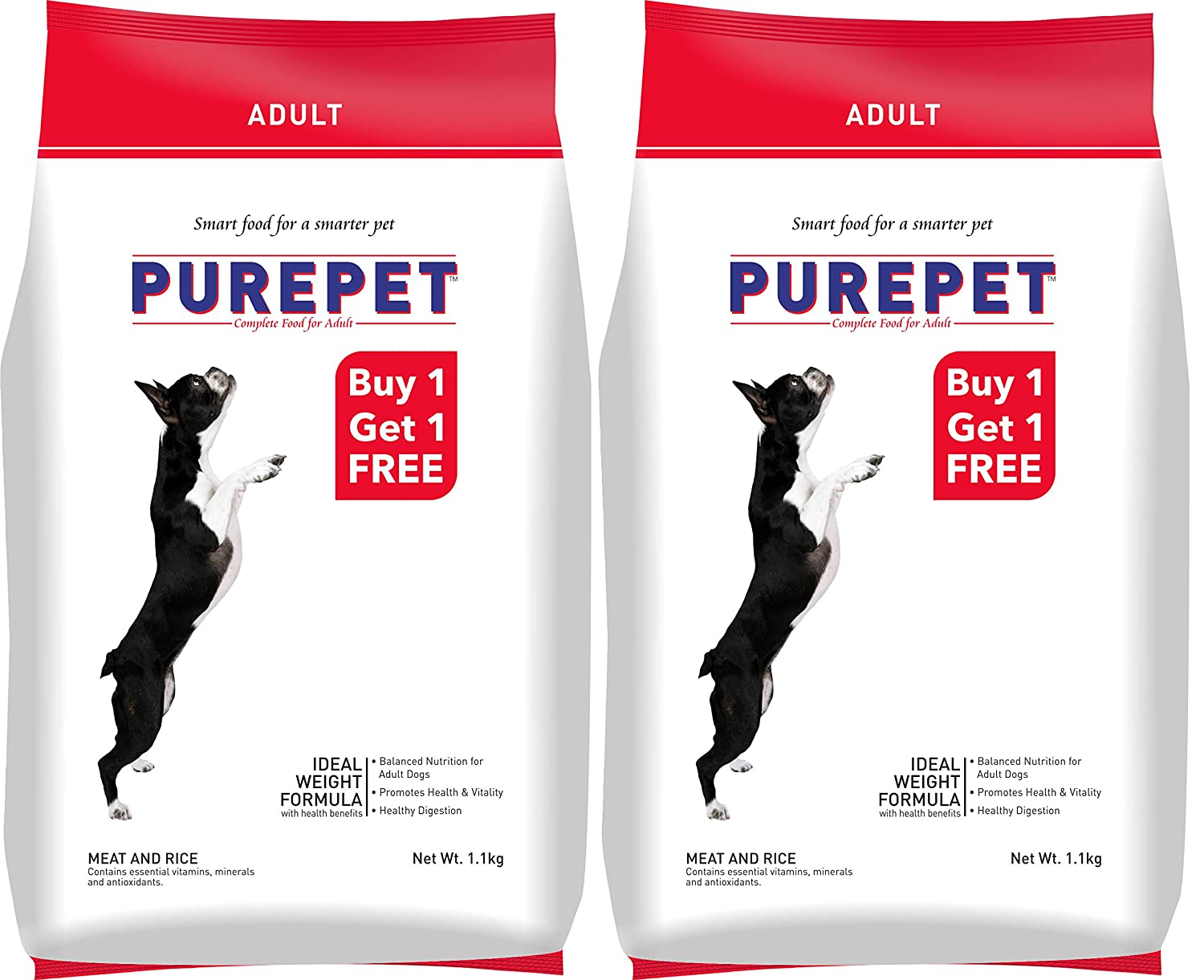 PUREPET ADULT MEAT & RICE 1.1KG  1+1