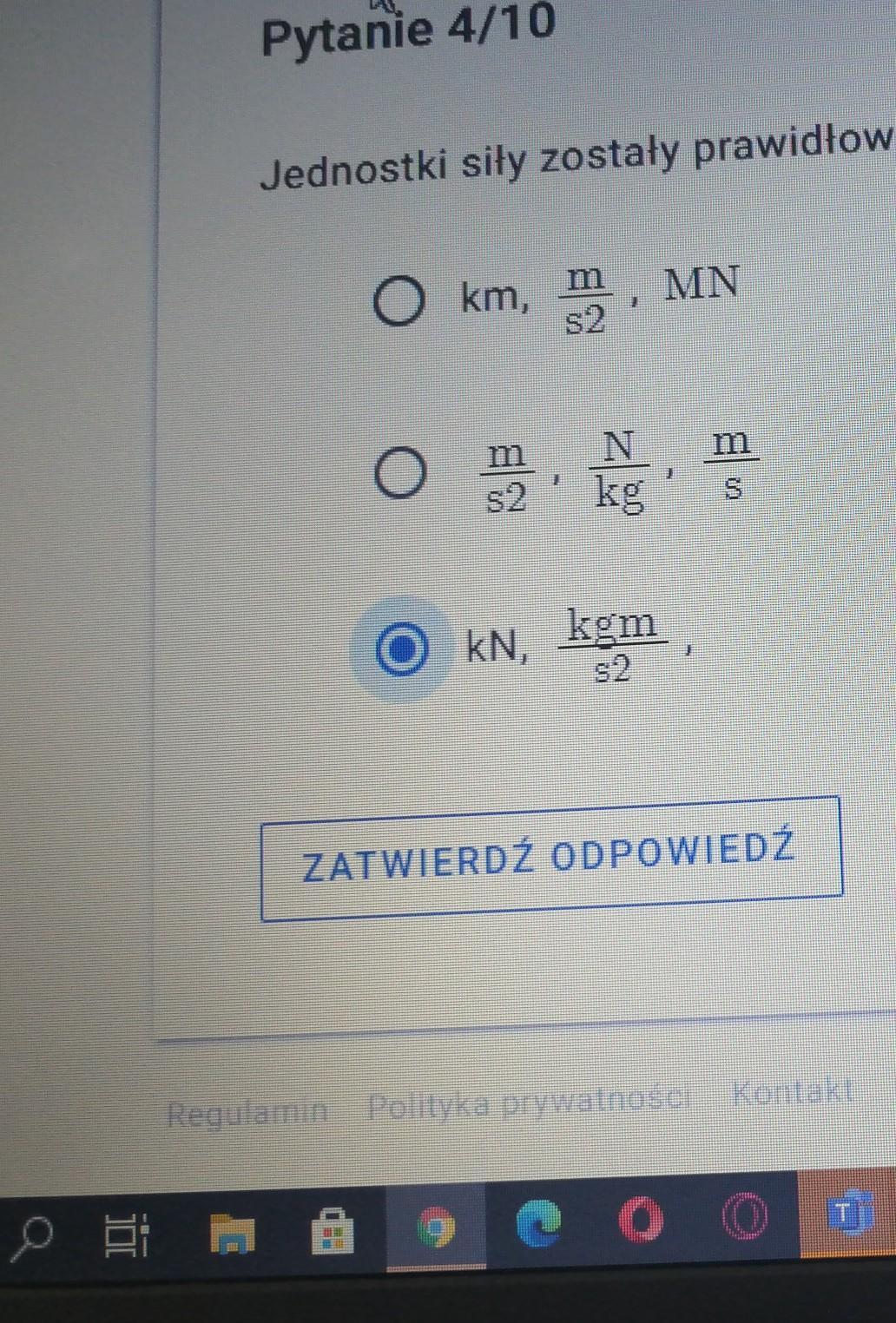 pic Jednostka Siły jednostki sily zostaly prawidlowo zapisane wo km mnonkgs2o kn kgmokn brainly pl