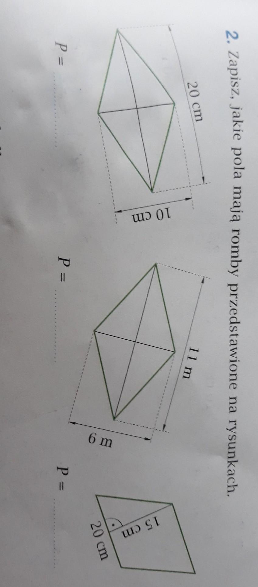 Zapisz jakie pola mają romby przedstawione na rysunkach dam naj