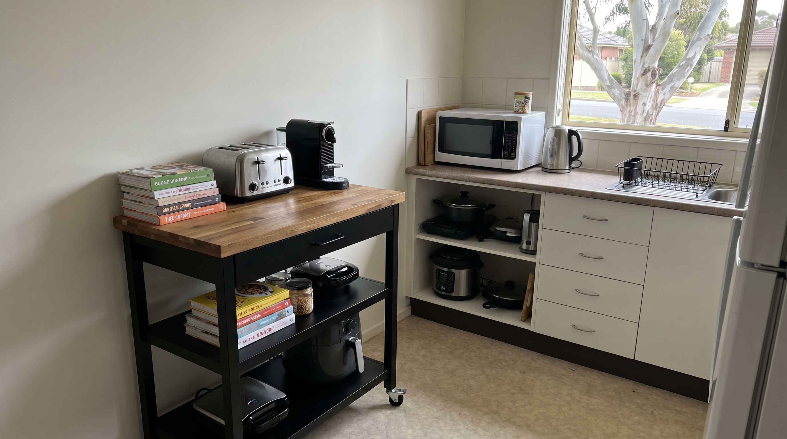 adding bench space to a small rental kitchen