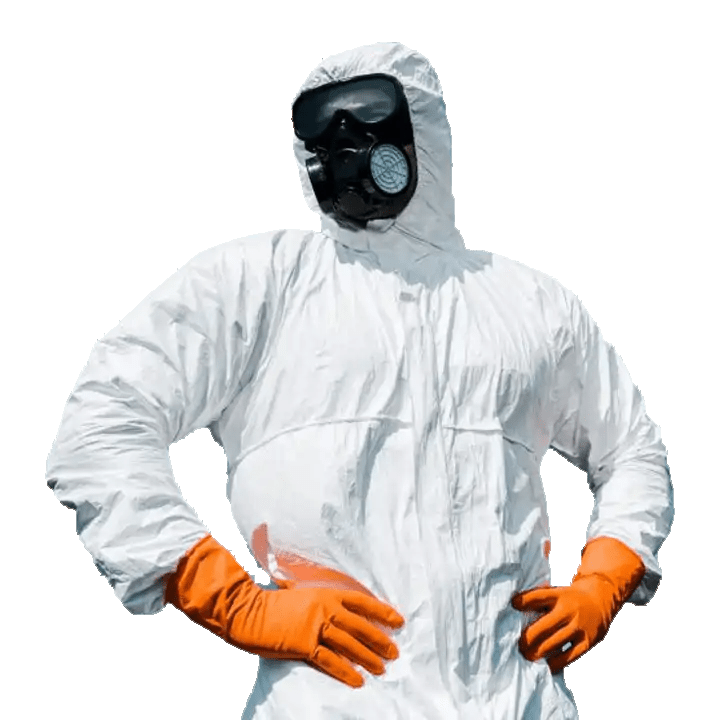 a person in a white protective suit
