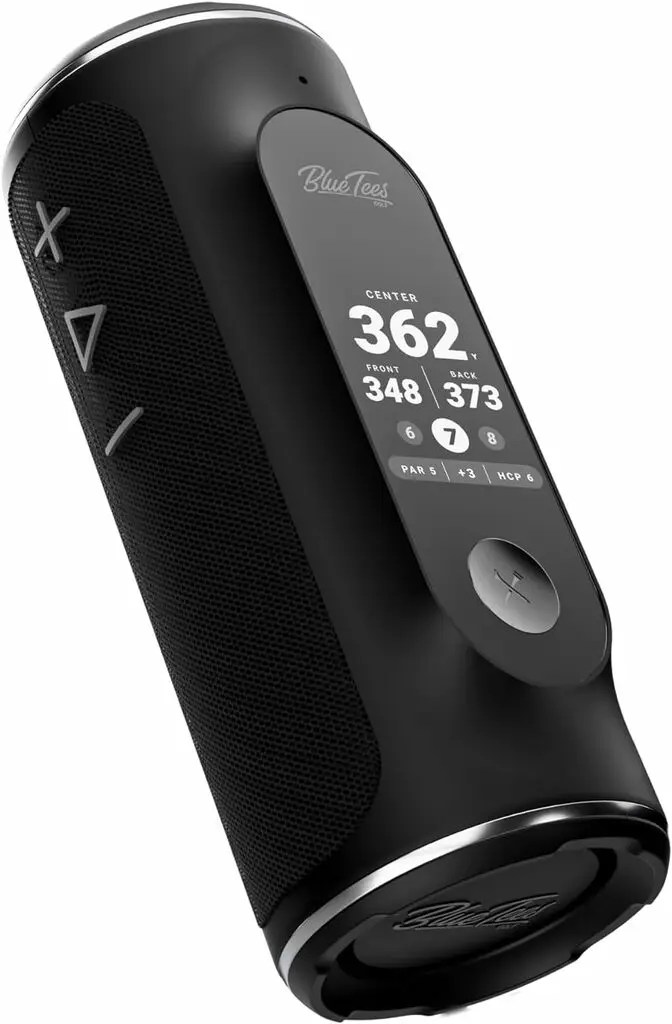 A photo of the BlueTees Golf Player+ GPS Bluetooth Speaker. The best golf speaker of 2024.