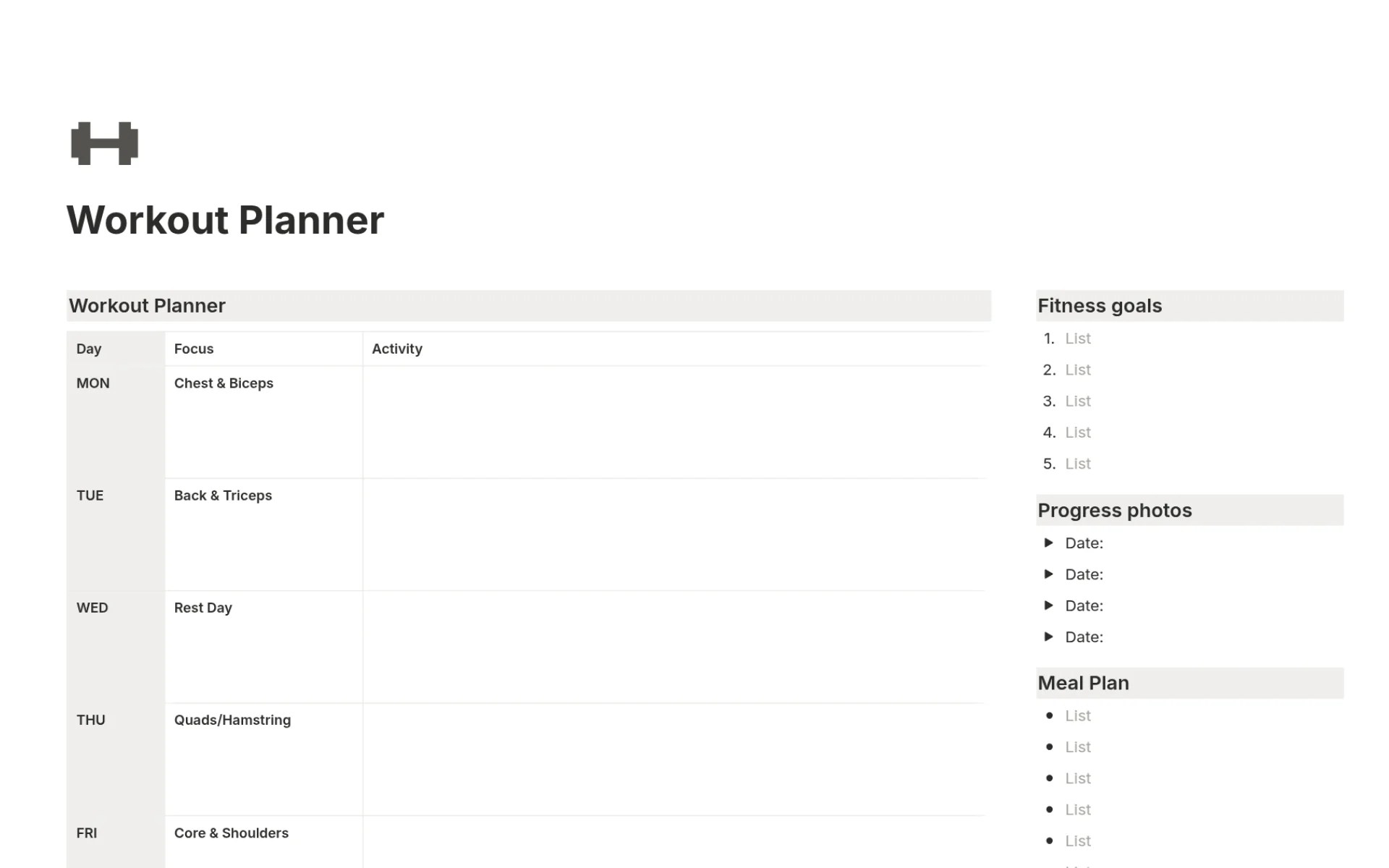 Notion Workout Planner Organize Your Fitness Goals Plandio