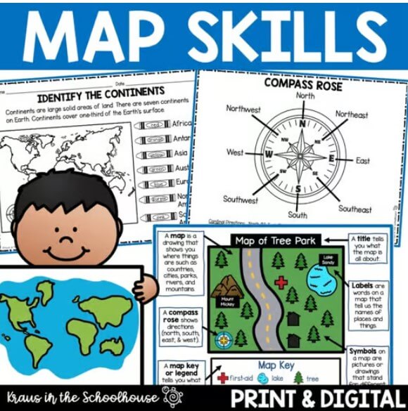 Map Skills Geography Activity Sheets by Kraus in the Schoolhouse