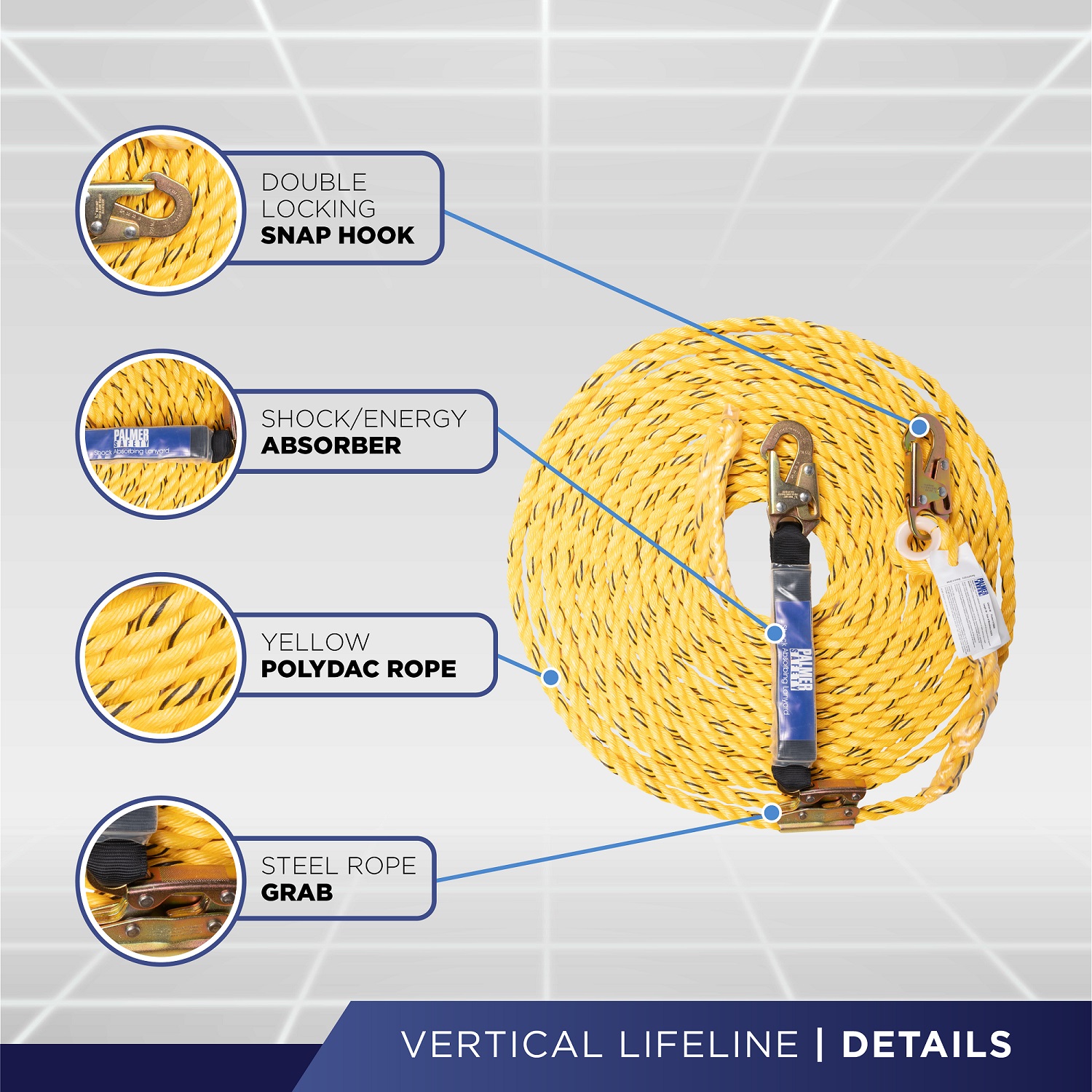 Palmer Safety Vertical Lifeline Assembly - 50FT Rope Harness