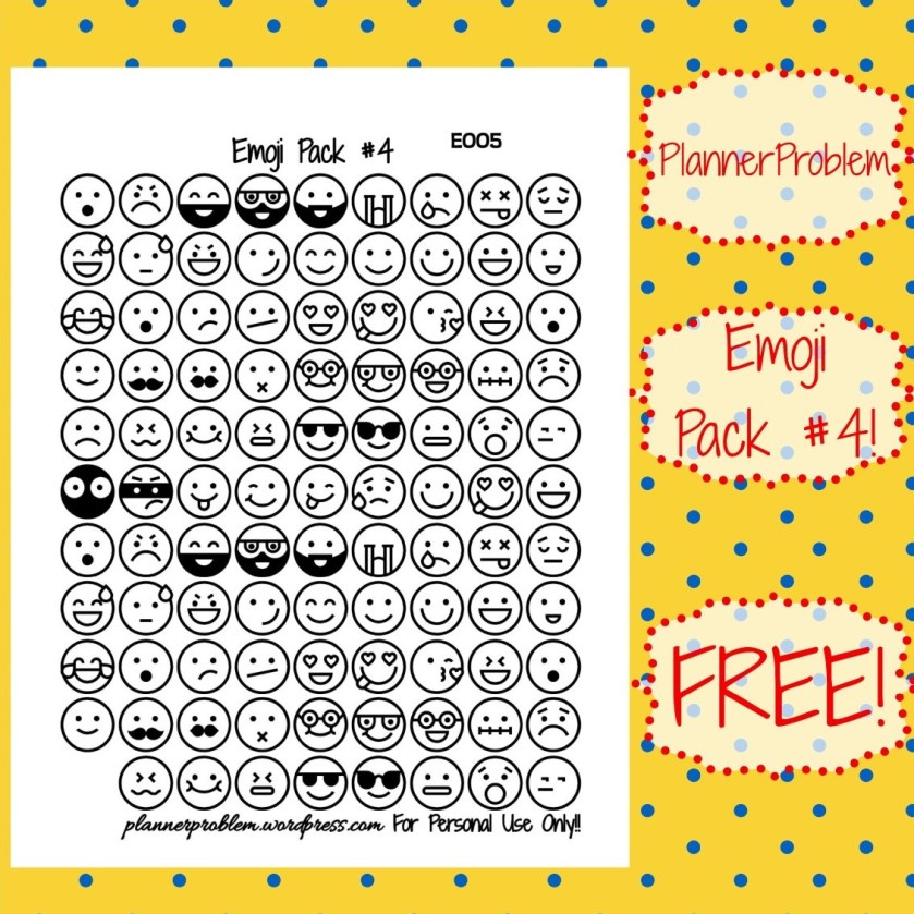 emoji pack 4 black white free printable planner stickers plannerproblem