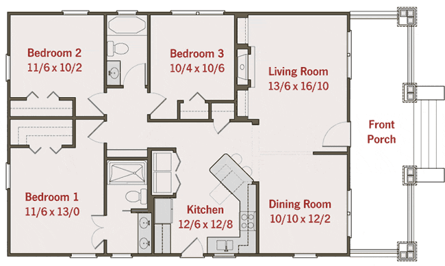 Plano de casa de 6x8 metros con dos dormitorios. 19 Planos De Casas 3 Dormitorios