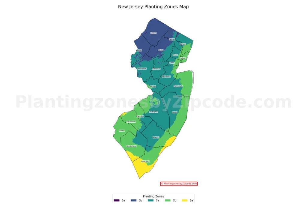 New Jersey NJ Planting Zones Growing Hardiness Zone Map 2026 NJ Planting Zones