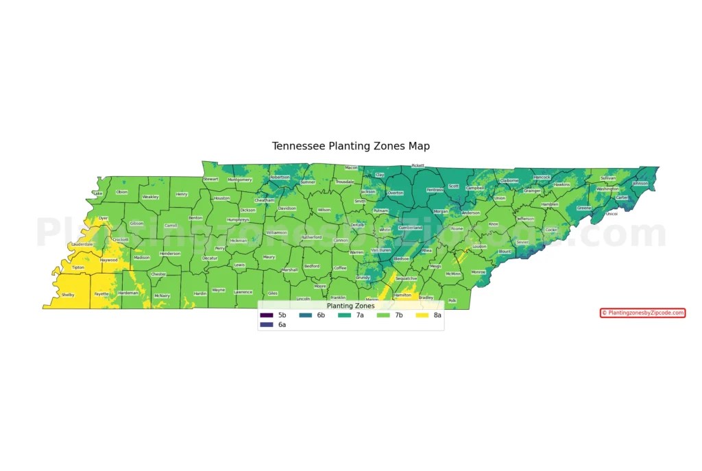 Tennessee TN Planting Zones USDA Hardiness Growing Zone Map 2026 TN Planting Zones