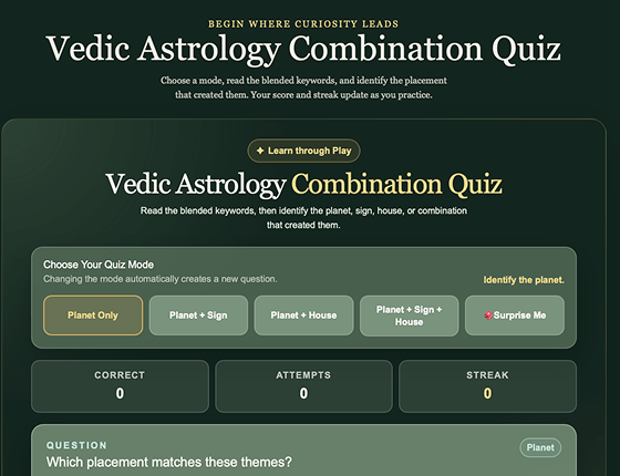 Vedic Astrology Combination Quiz