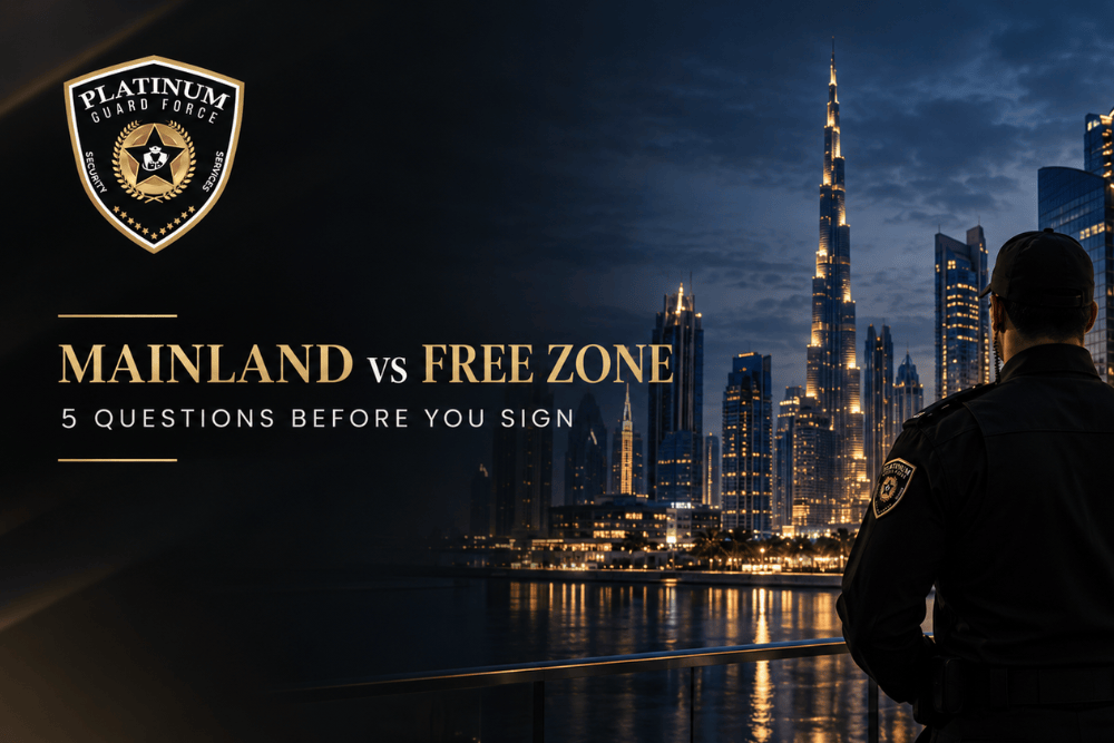 Mainland vs Free Zone Security Providers in Dubai: 5 Questions to Ask Before You Sign