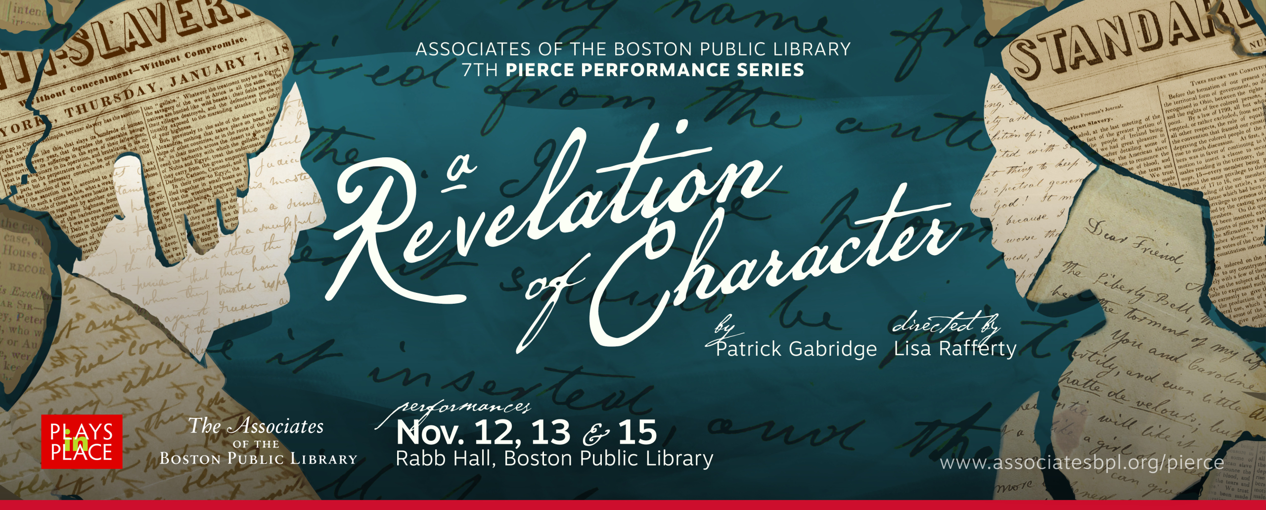 two female silhouettes face each other across a blue background. "A Revelation of Character" is written in scrip between them, with show information printed below