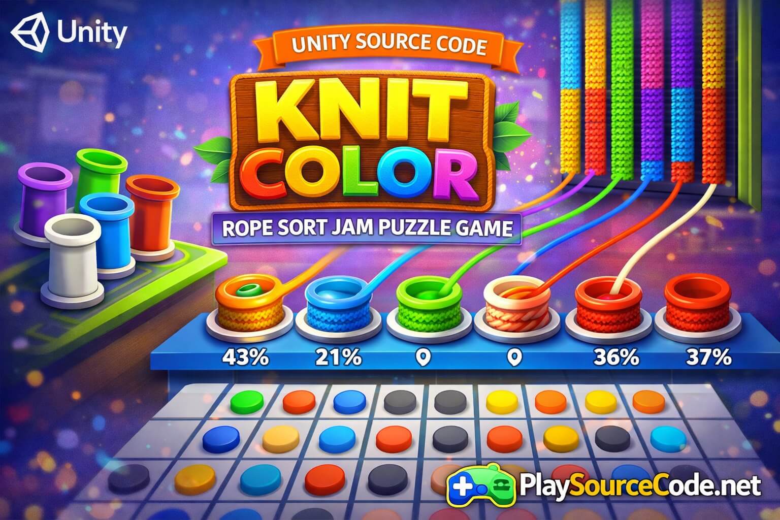 Knit Color Rope - Sort Jam Puzzle | PlaySourceCode.net Knit Color Rope Unity sorting puzzle game